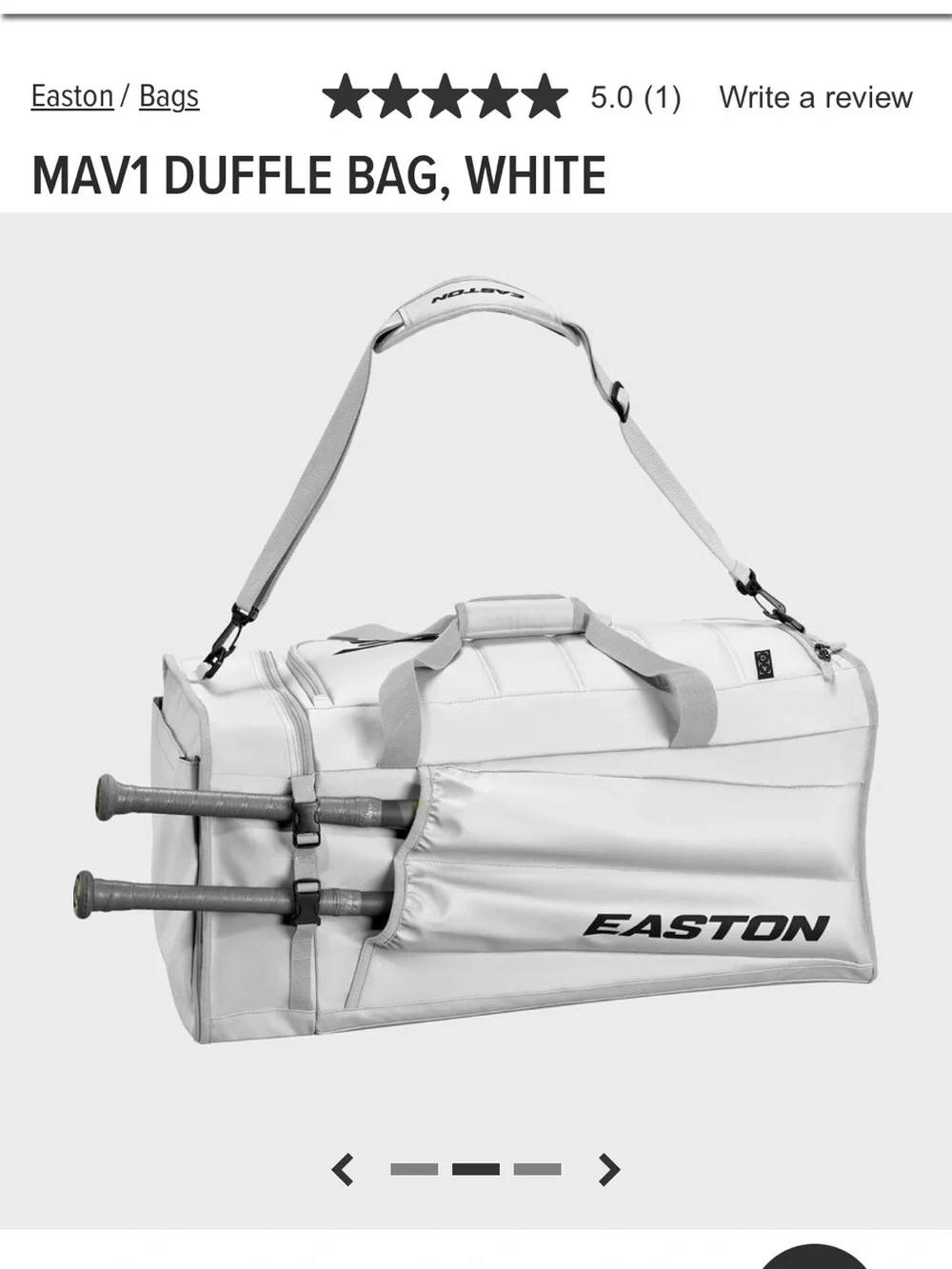 NWT Easton MAV1 White Duffle Bag - Men's Travel & Gear